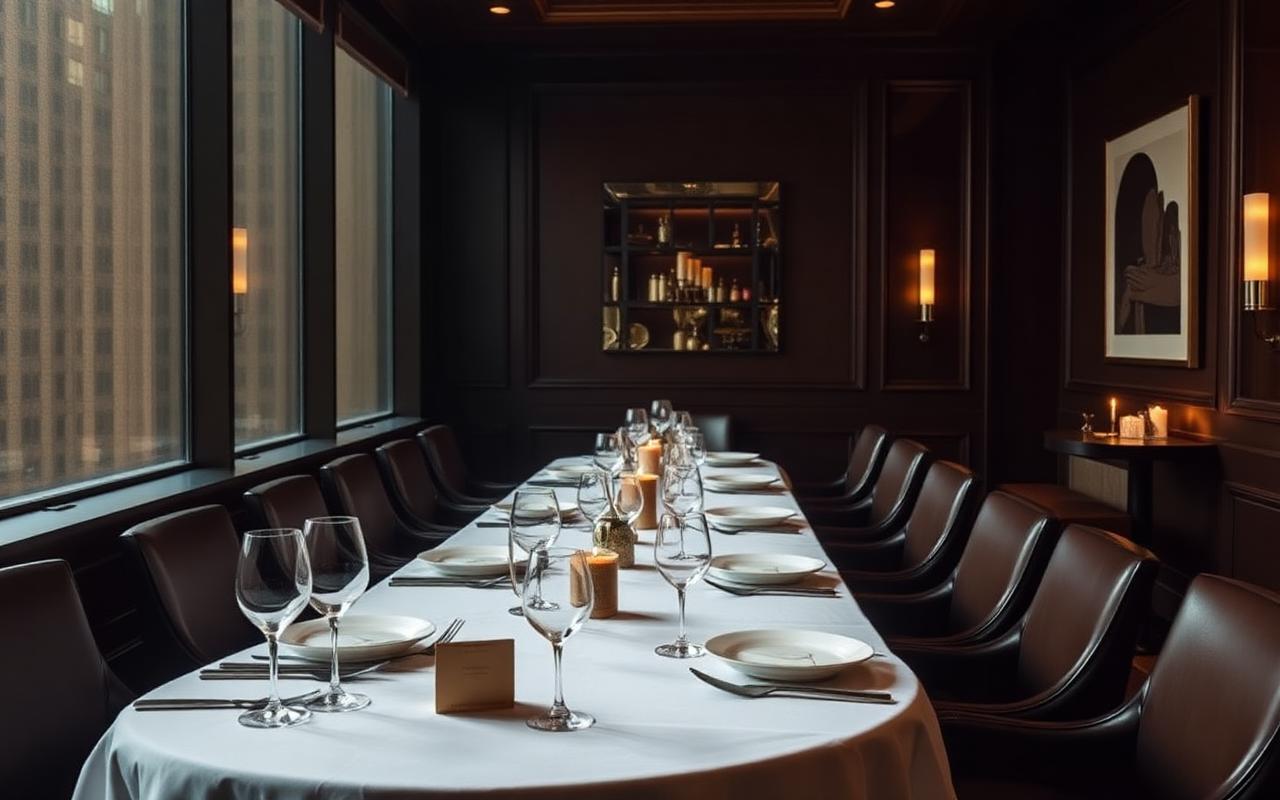 Private roundtable table set in a downtown Chicago private dining room